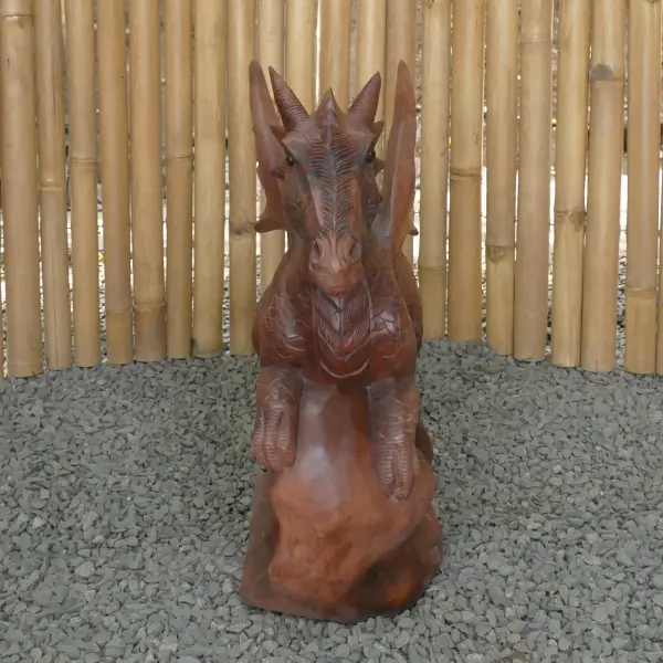 Product image 3 of the product “Dragon with leg lifted on the right made from suar wood, about 50cm Height ”
